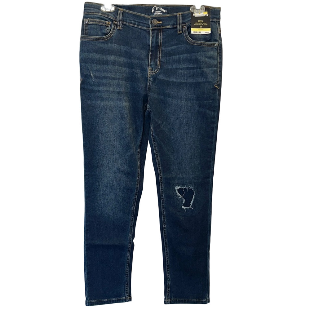 Art Class Deep Blue Skinny Jeans, Distressed, Size 16